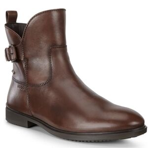 Ecco Side Buckle GORETEX Smooth Dark Brown Leather Side Zip Ankle Boots Sz 8